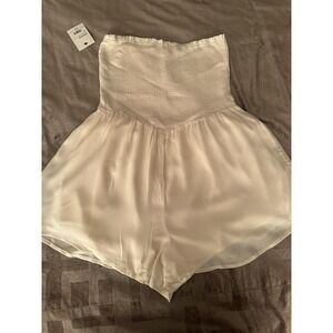 Klesis Romper Womens Large Ivory Smocking Tube Drop Waist Flowy Lined Strapless